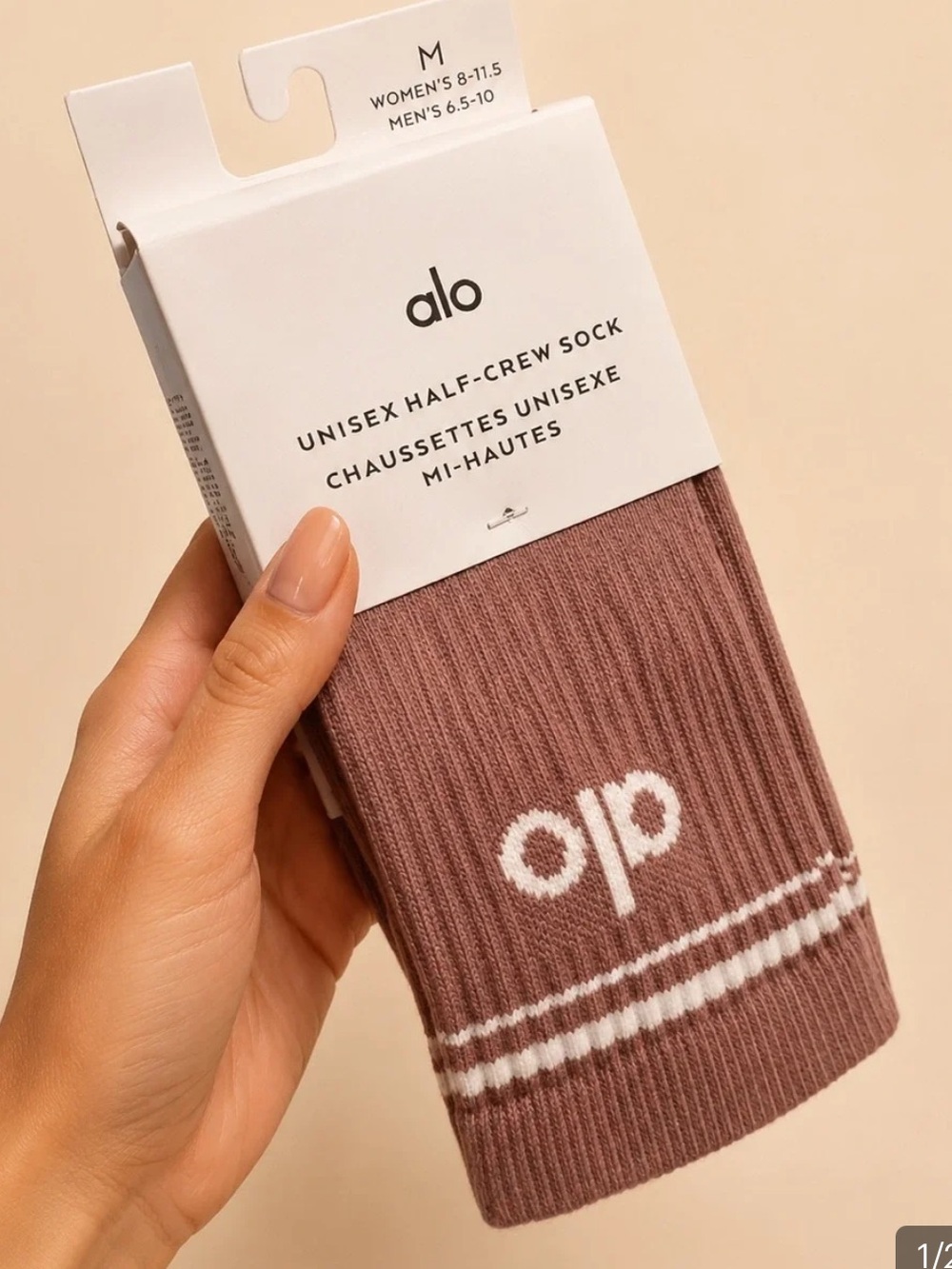NWT Alo half crew sock in smokey quartz size M